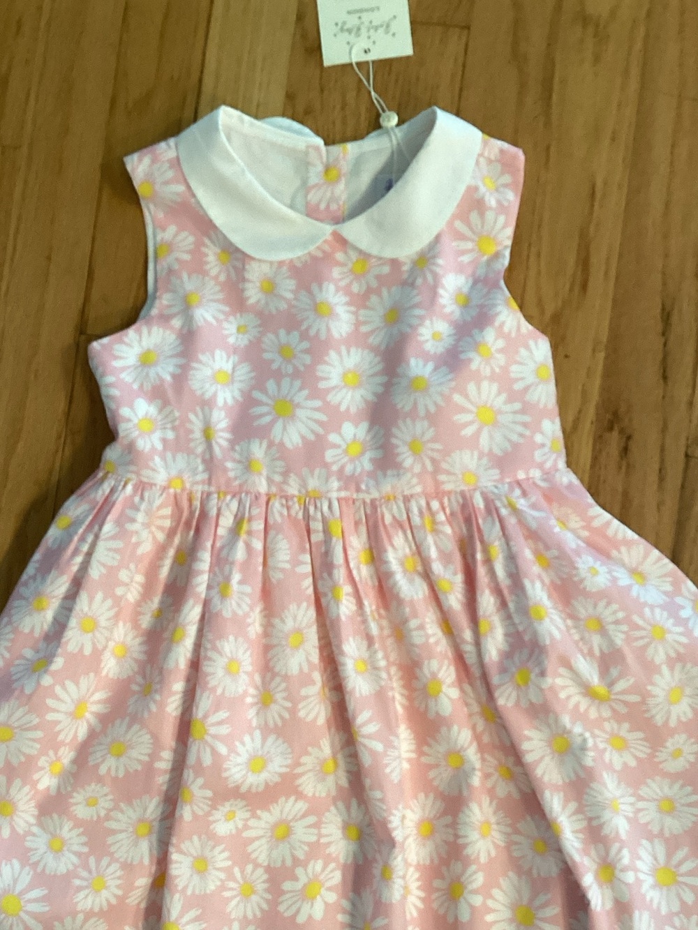 Rachel Riley Pink Daisy Print Dress with White Peter Pan Collar - Picture 2 of 5
